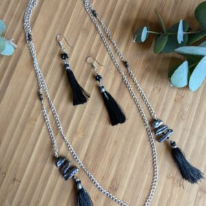 Keshi Pearl & Spinel Wrap Chain & Earrings